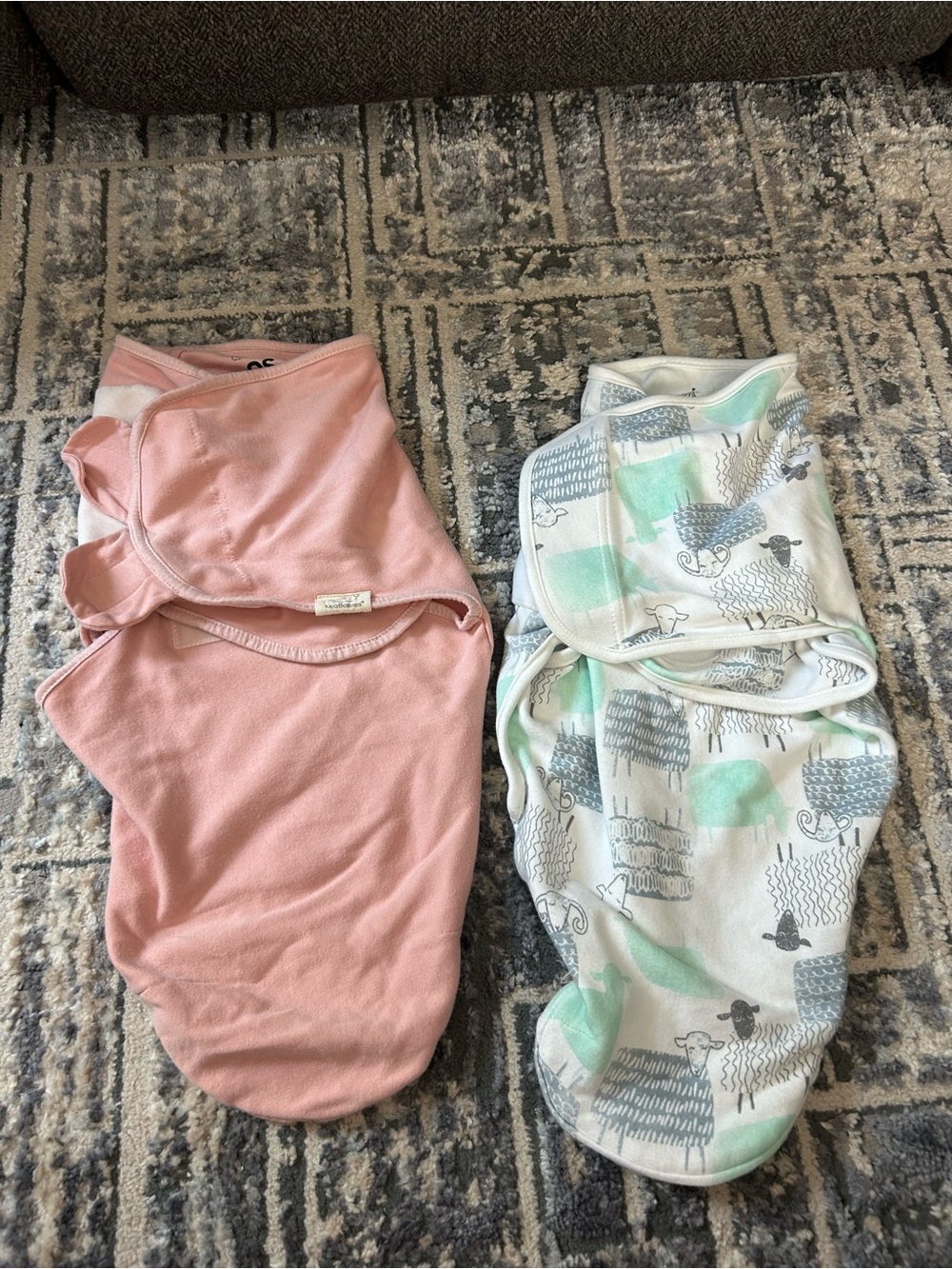 Two Baby Swaddle Sack Set — Pink & Mint Sheep Print
